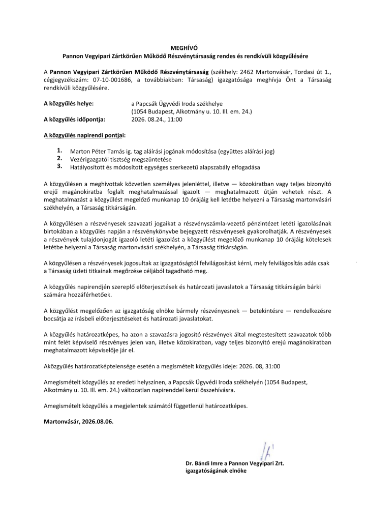 pannon vegyipar zrt meghívó 2026 pdf